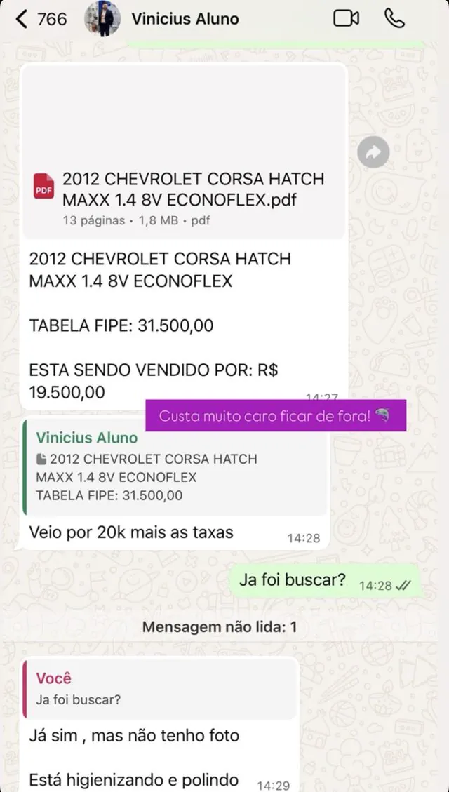 Print de conversa de aluno